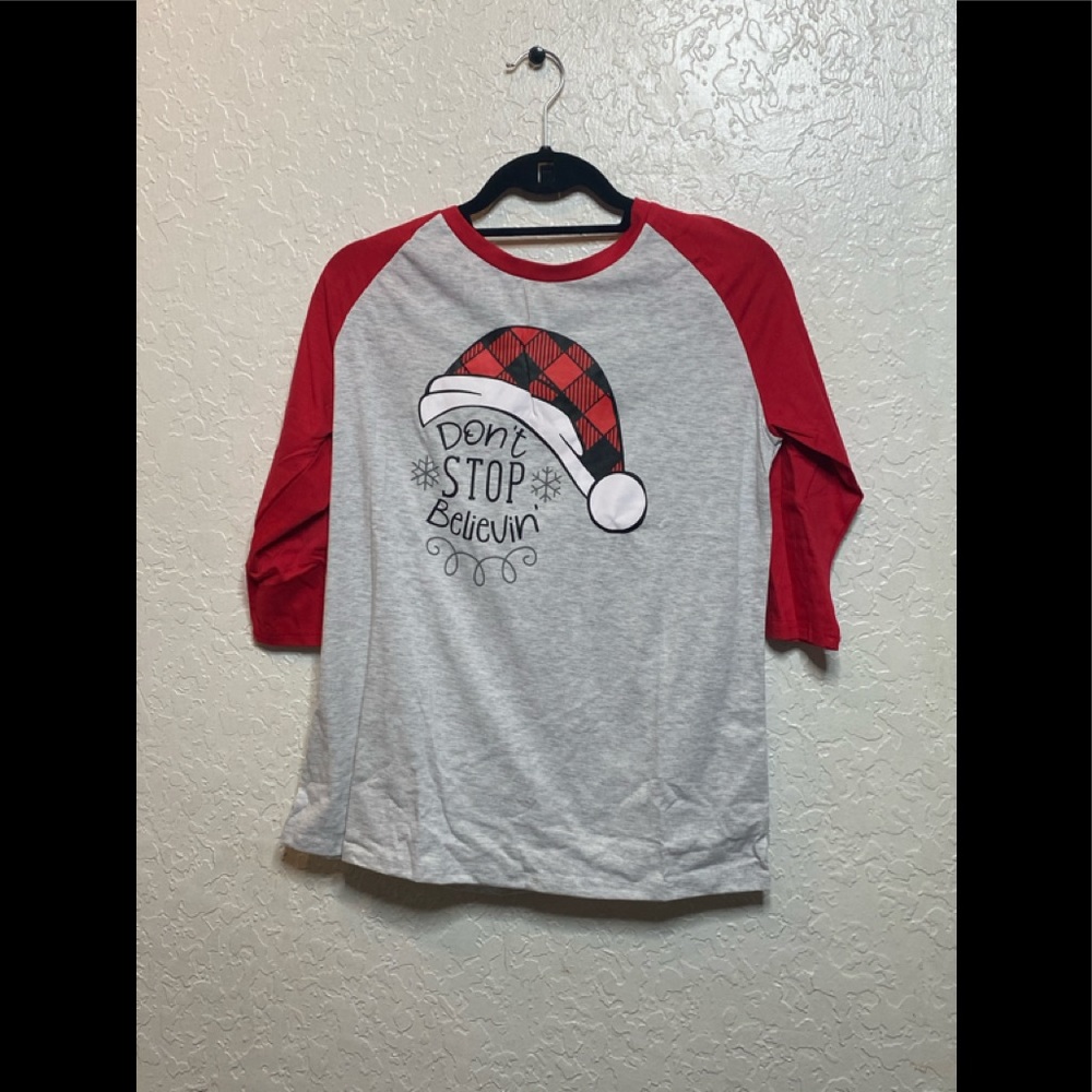 NEW ‘’ don’t stop believin”  Christmas shirt